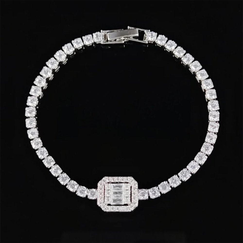 NEW “7” LUXURY 3MM DIAMOND BLUE’GREEN’ SILVER’ S925 STERLING BRACELET - Picture 3 of 5